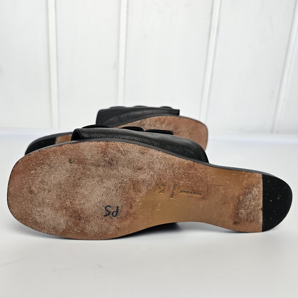Mercedes Castillo Delphia  Black Lambskin Leather Petal Overlay Slide Ons Sz 8.5 - Picture 6 of 11